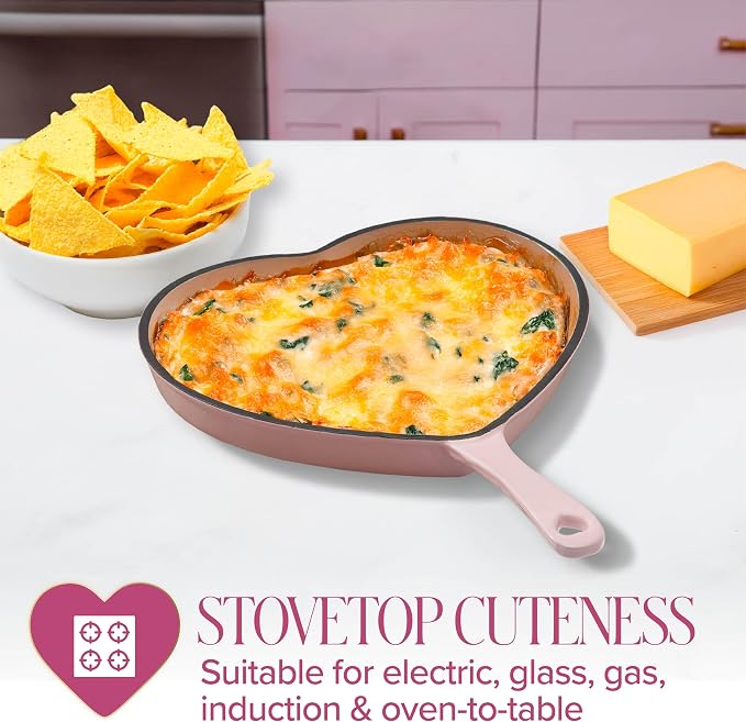 Paris Hilton Enameled Cast Iron Heart Skillet Pan, Superior Heat Retention - Image 3