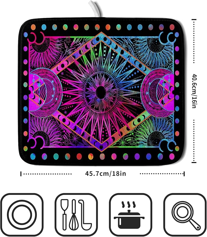 Purple Absorbent Dish Drying Mat Sun and Moon Microfiber Drying Pad - Image 2