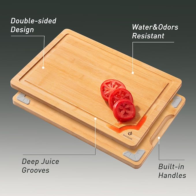 Bamboo Cutting Board Set Non Slip Feet - Image 4