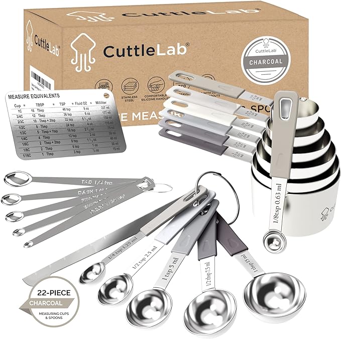 CuttleLab 22-Piece Stainless Steel Measuring Cups and Spoons Set, Tad Dash by CuttleLab