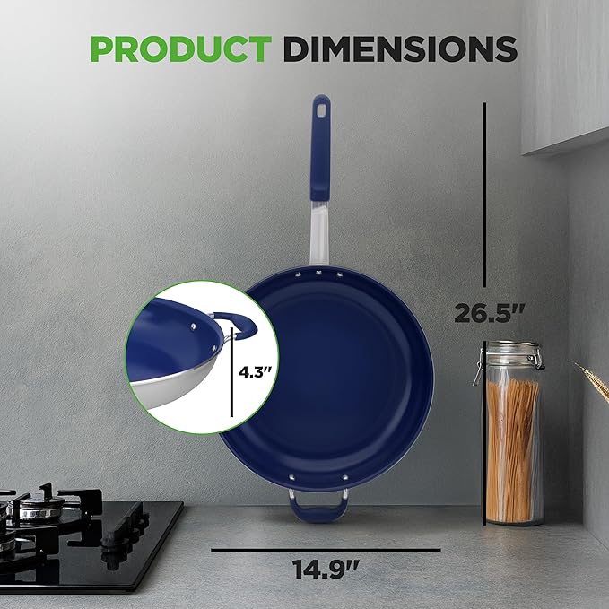 NutriChef 14" Fry Pan With Lid - Image 6
