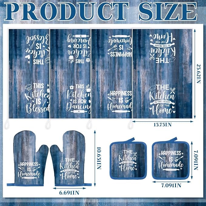Leinuosen 8 Pcs Farmhouse Kitchen Decor Towels and Oven Mitts Sets Pot Holders - Image 3