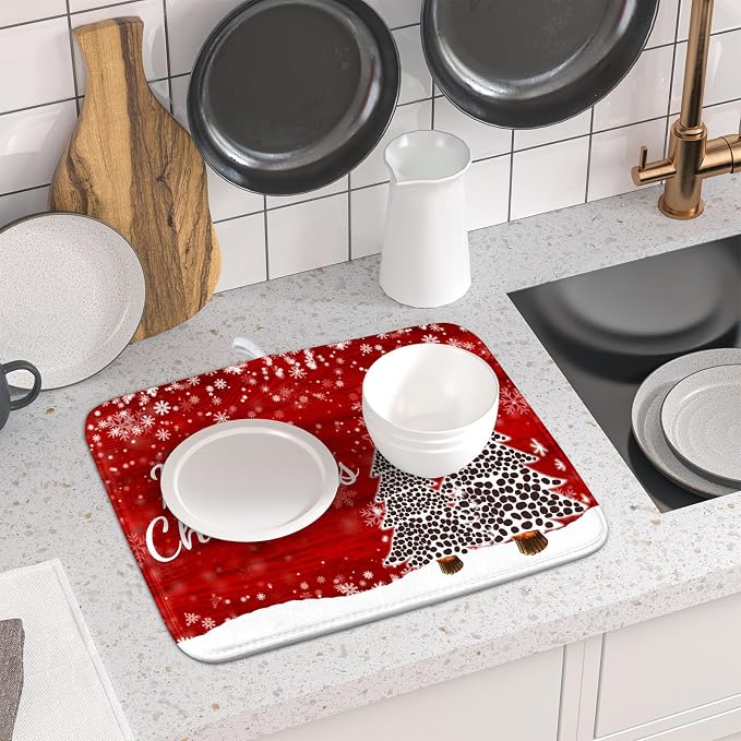 Merry Christmas Tree Red Dish Drying Mat - Image 6