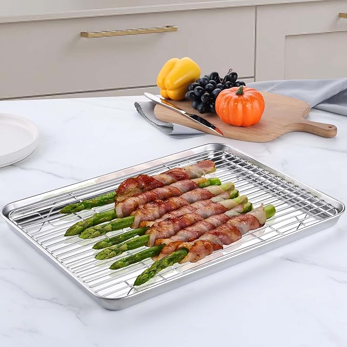 Homikit Baking Half Sheet with Rack, Metal Bacon Tray with Wire Cooling Rack - Image 3