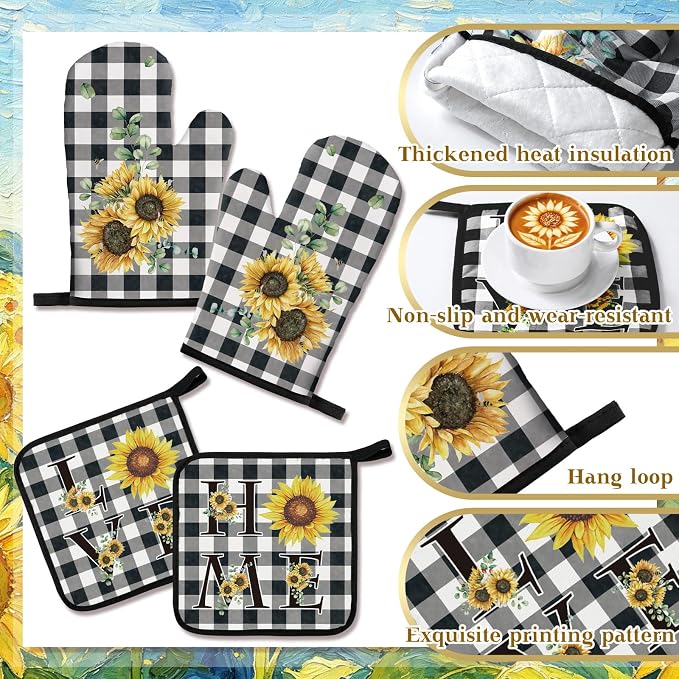 Bencailor 12 Pcs Farmhouse Sunflower Kitchen Decor and Accessories Sets 4 Black - Image 6