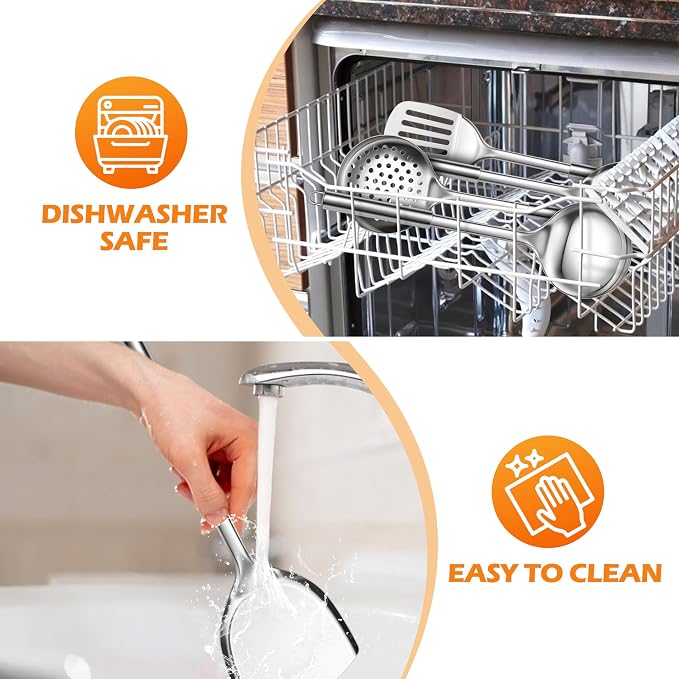 E-far Stainless Steel Cooking Utensils, 4-Piece Heat Resistant Kitchen Utensils - Image 6