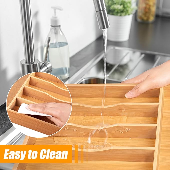 Bellsal Bamboo Silverware Drawer Organizer, Kitchen Utensil Drawer Organizers - Image 6