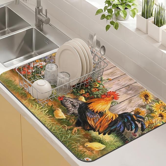 Kitchen Countertop Dish Drying Mat, Super Absorbent Coffee Bar Mat by Kuyig+Home