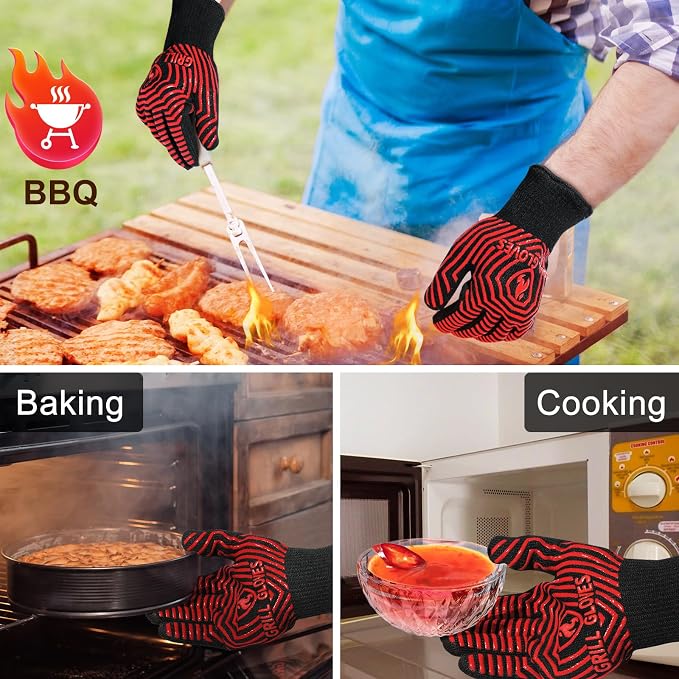 QUWIN BBQ Gloves, BBQ Accessories 1472℉ Extreme Heat Resistant, Grilling Gloves - Image 2