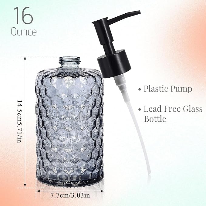 Clear Charcoal Blue Glass Soap Dispenser - Image 2