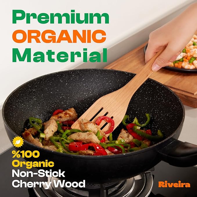 Riveira Cherry Wooden Spoons for Cooking Set of 6 – Natural Cherry Wooden - Image 2