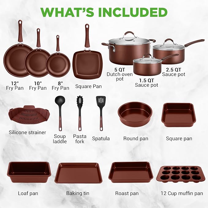 NutriChef 20 Piece Professional Home Kitchen Cookware and Bakeware, Pots and - Image 6