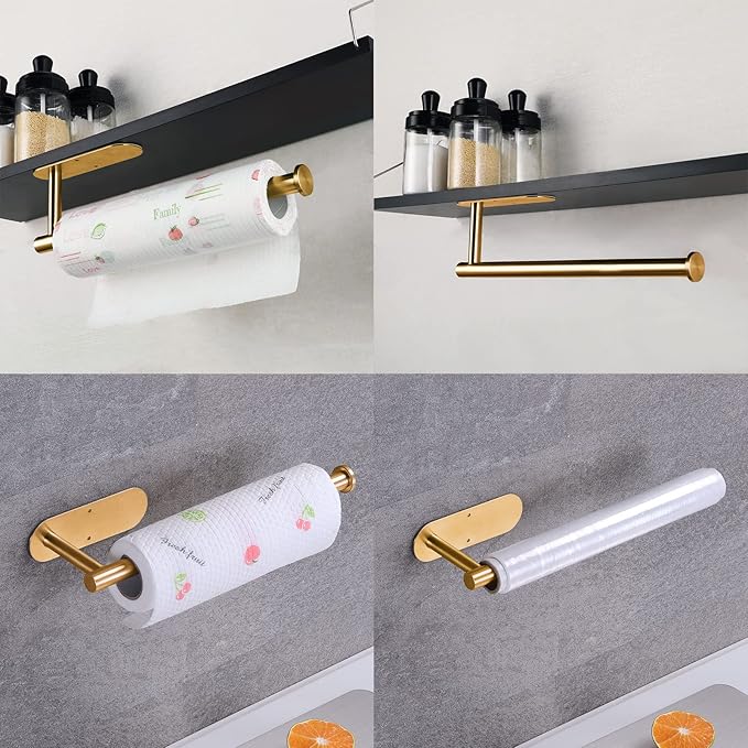 Paper Towel Holder with 2 Hooks-Under Cabinet Paper Towel Holder - Image 2