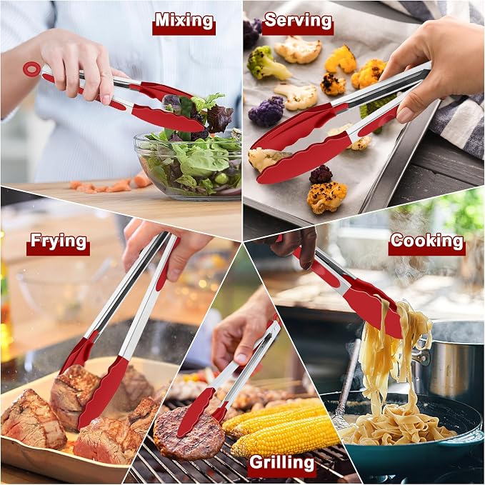 TeamFar Kitchen Tongs, Heat Resistant Silicone Tongs, Locking Design & - Image 7