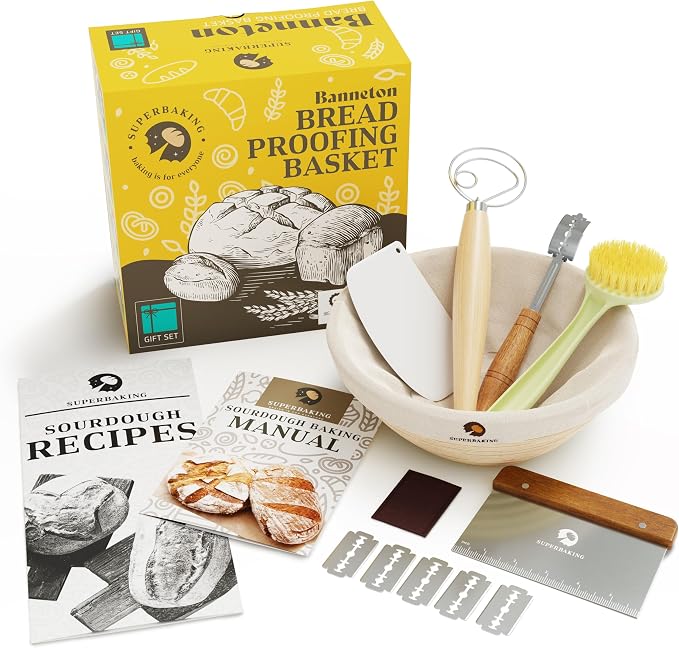 Superbaking 9' Round Banneton Bread Proofing Basket Gift Set– Sourdough Starter by Superbaking