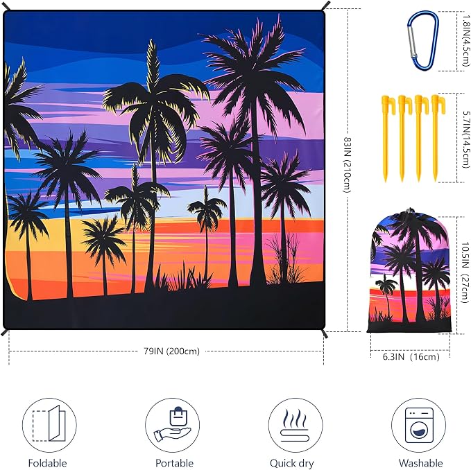 HIHOHO Beach Blanket Waterproof Sandproof Extra Large Beach Mat 79" X - Image 2