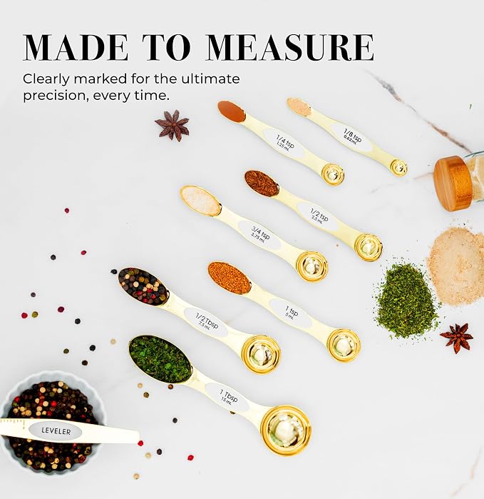 White and Gold Magnetic Measuring Spoons – Stainless Steel Double Sided - Image 5