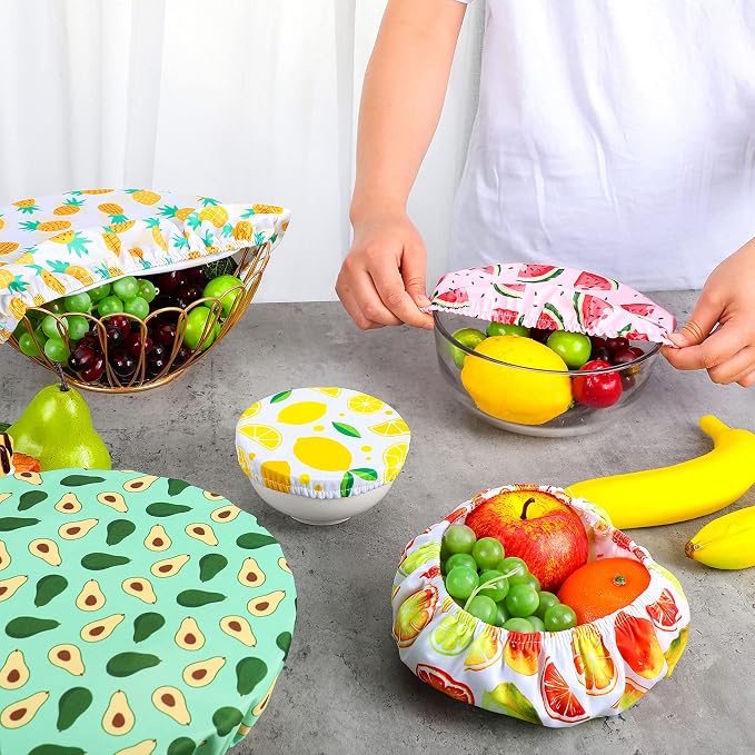 Patelai 10 Pcs Bowl Covers Reusable in 5 Size Stretch Cloth Fabric Elastic Food - Image 7