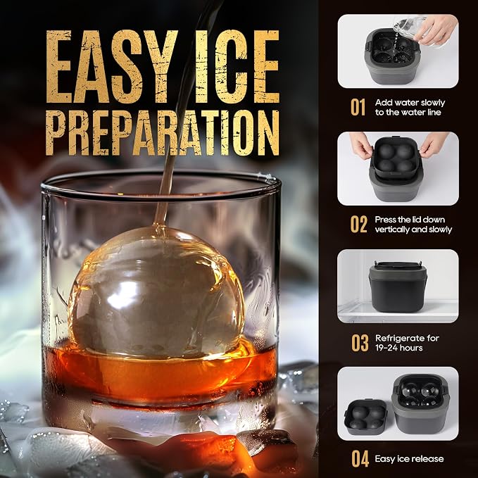 Mooues Clear Ice Ball Maker Mold, Whiskey Ice Cube Tray, 2.4 Inch Large Round - Image 5