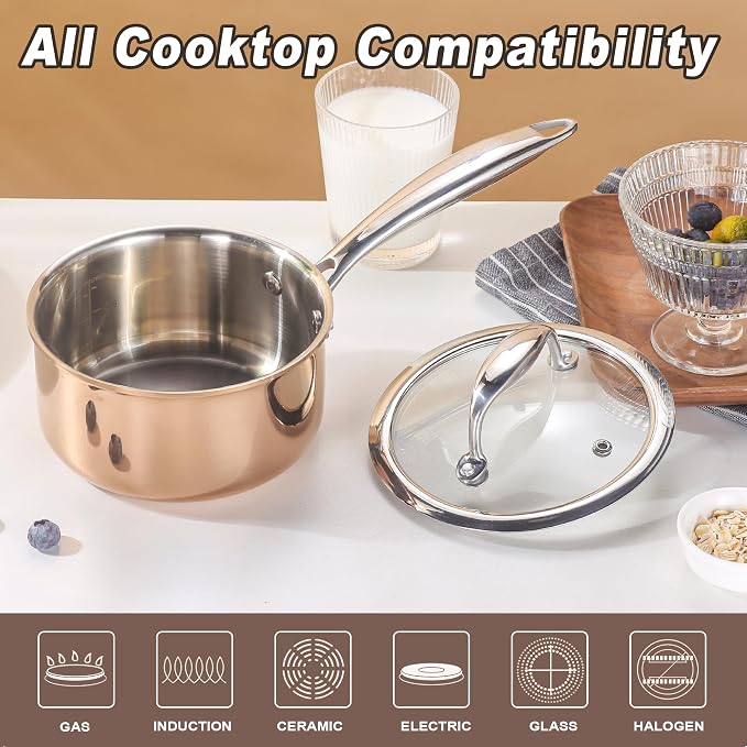1-Quart Saucepan with Lid, Tri-Ply Stainless Steel Pot with Stay-Cool Handle & - Image 3