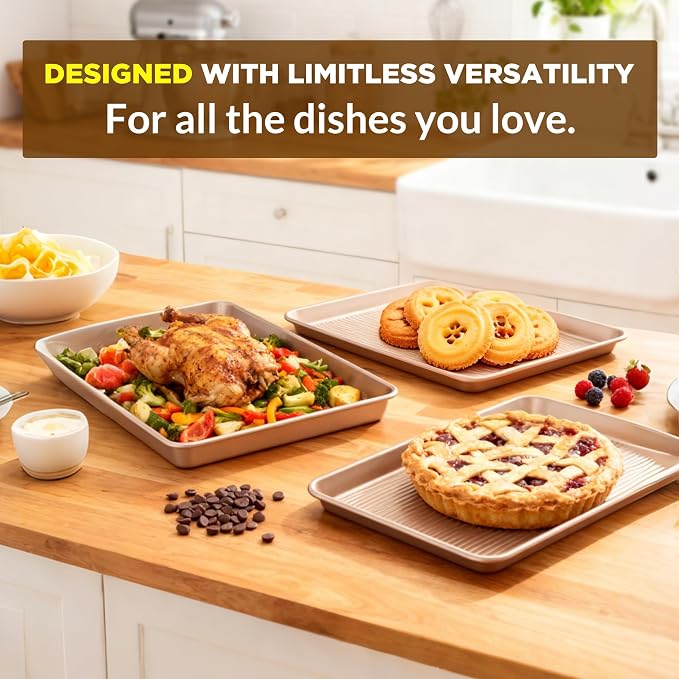 Professional Non-Stick Baking Sheets Set, 3-Piece Heavy Duty Carbon Steel - Image 4