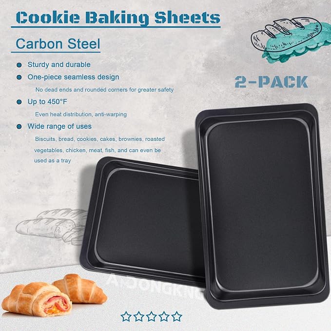 Baking Sheet Pans, Cookie Tray, Nonstick Heavy Carbon Steel Bakeware, 12 X 7.5 - Image 4