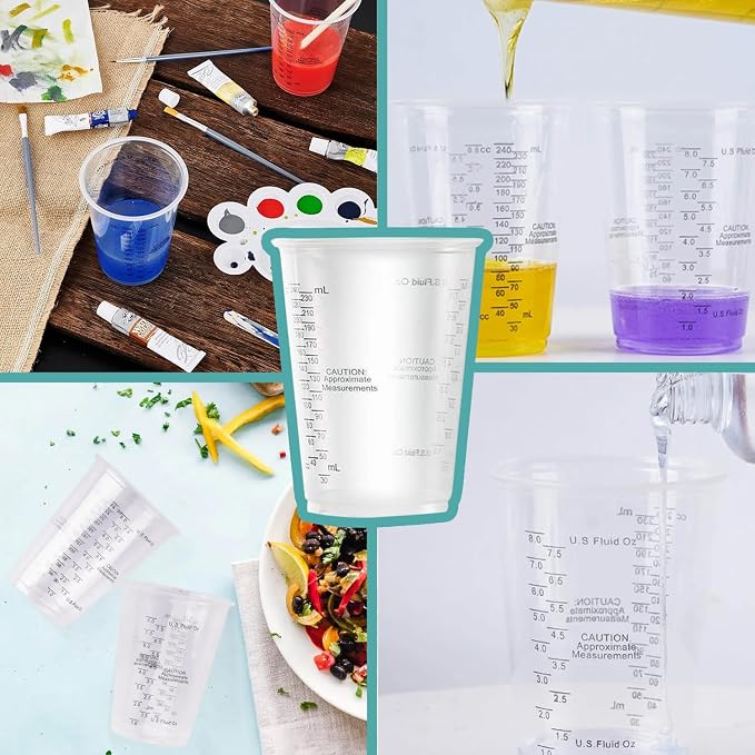 Clear Plastic Measuring Cups, 8oz Graduated Disposable and Reusable Mixing Cups - Image 6