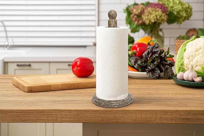 Handmade Fossil Grey Marble Paper Towel Holder – Natural Stone Stand - Image 2