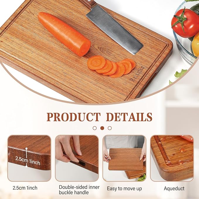 Solid Teak Wood Cutting Board One Piece Non Glued Thick Crack Resistant Wooden - Image 3
