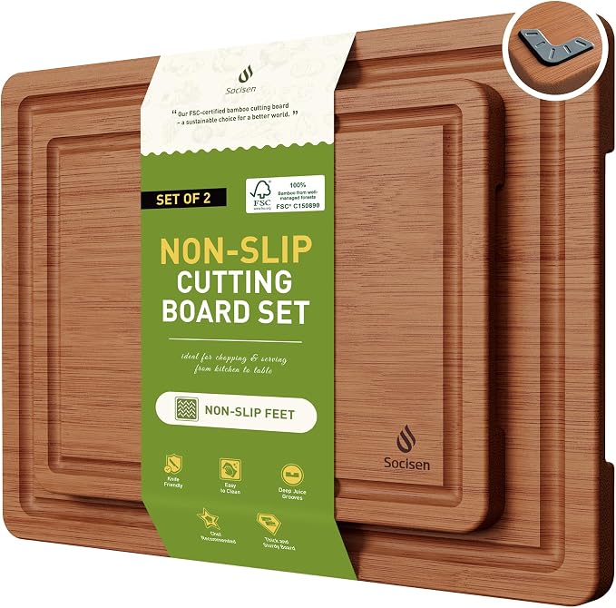 Bamboo Cutting Board Set Non Slip Feet Over Sink Gifts Best Mama Mommy Bonus by Socisen