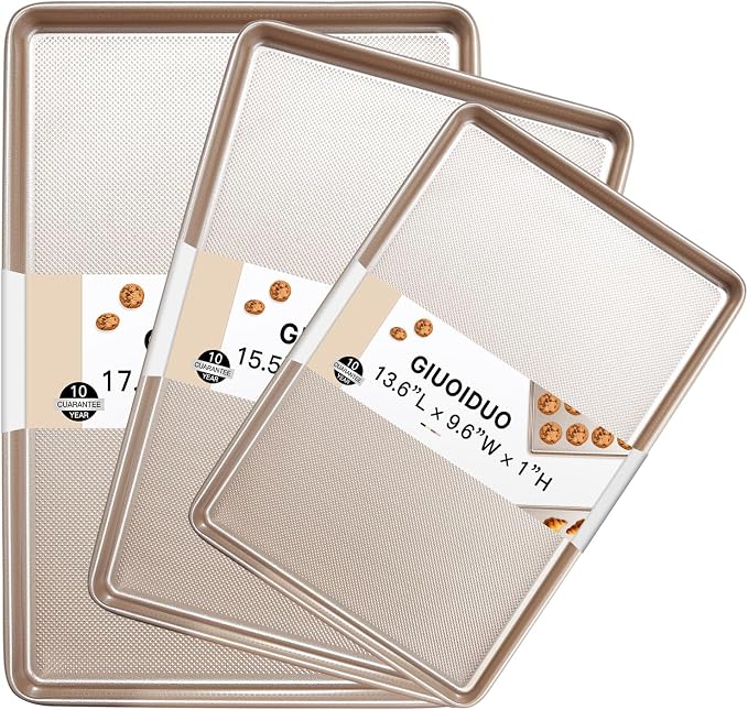 Baking Sheet Set of 3, Nonstick Heavy Duty Cookie Sheets by GIUOIDUO