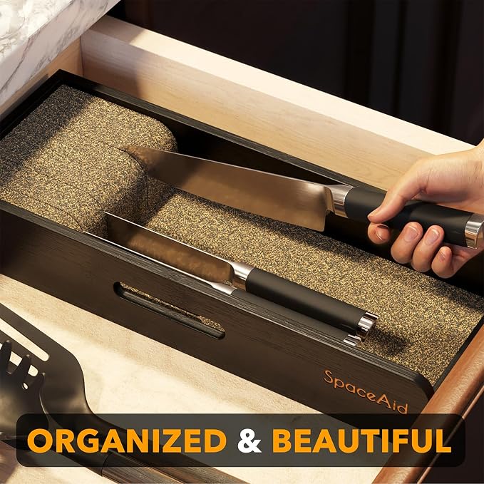 SpaceAid Knife Drawer Organizer Bamboo Insert Dock, Kitchen Steak Knives Holder - Image 4
