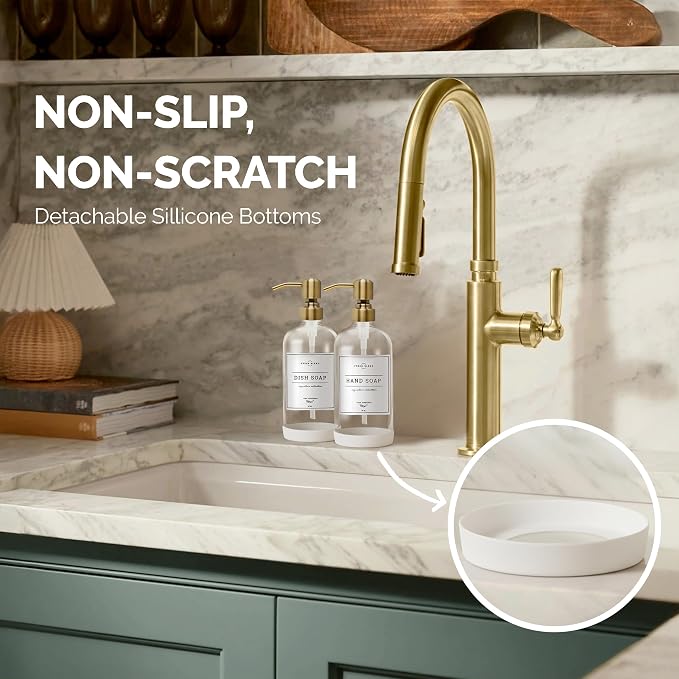 Vine Creations Clear Glass Soap Dispenser, 2 Pack Kitchen Soap Dispenser Set - Image 3