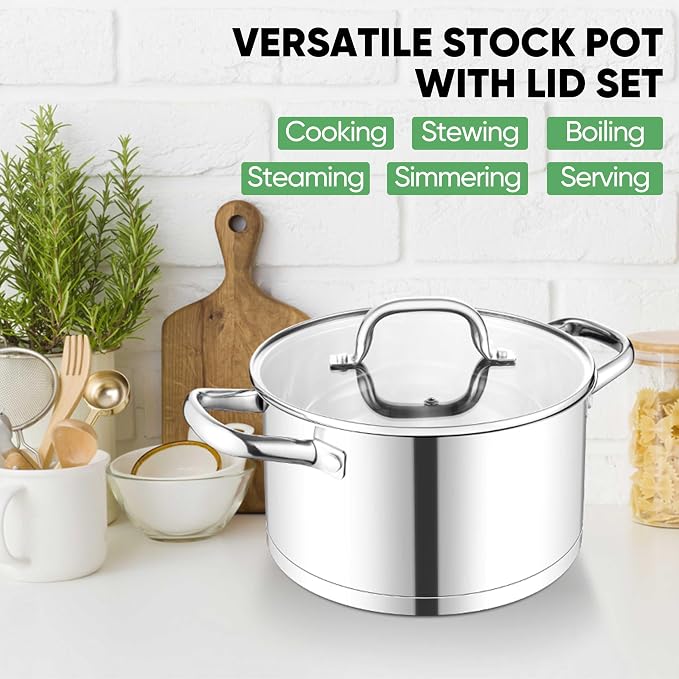 TeamFar Stainless Steel Stock Pot, 4-quart Tri-ply Base Stockpot Cooking Pasta - Image 7