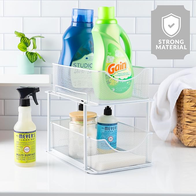 Sorbus 2 Tier Under Sink Bathroom Organizers and Storage, Strong Steel Mesh - Image 6