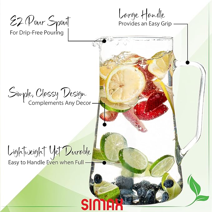 Simax Large Glass Pitcher With Spout, 2.5 Quart Borosilicate Glass Iced Tea - Image 3