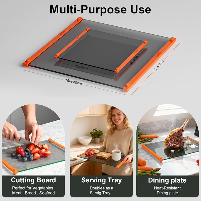 Glass Cutting Boards for Kitchen, European Grey Glass Paired - Image 2