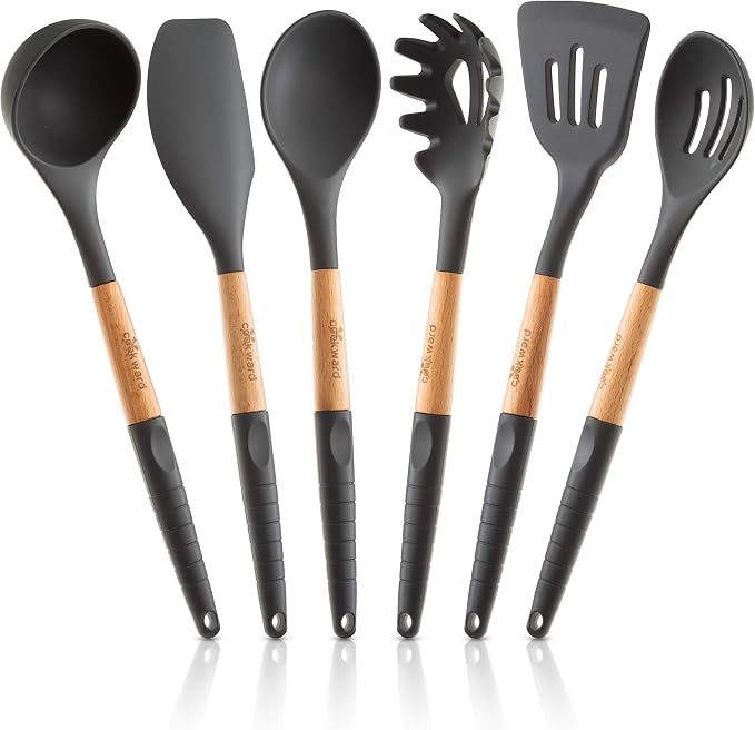 Silicone Cooking Utensils Set 6 Piece – Heat Resistant up to 480°F, BPA Free & by cookward