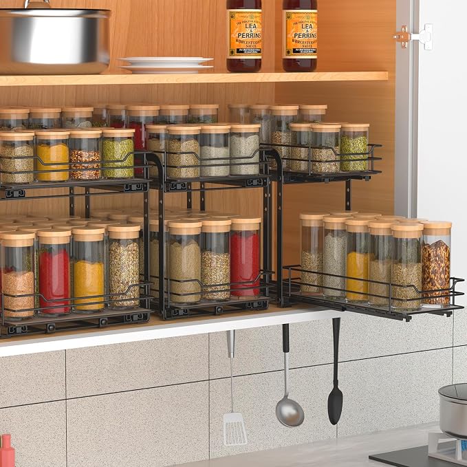 BOIVSHI Spice Rack Organizer for Cabinet, 2 Tier Pull Out Spice Organizer for - Image 9