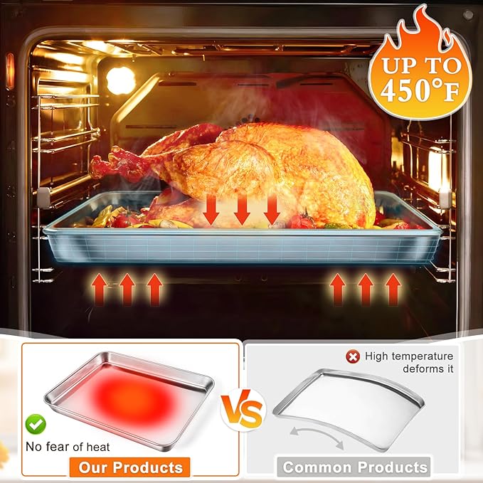 Baking Sheet Set of 3, Commercial Grade Stainless Steel Cookie Sheets - Image 4