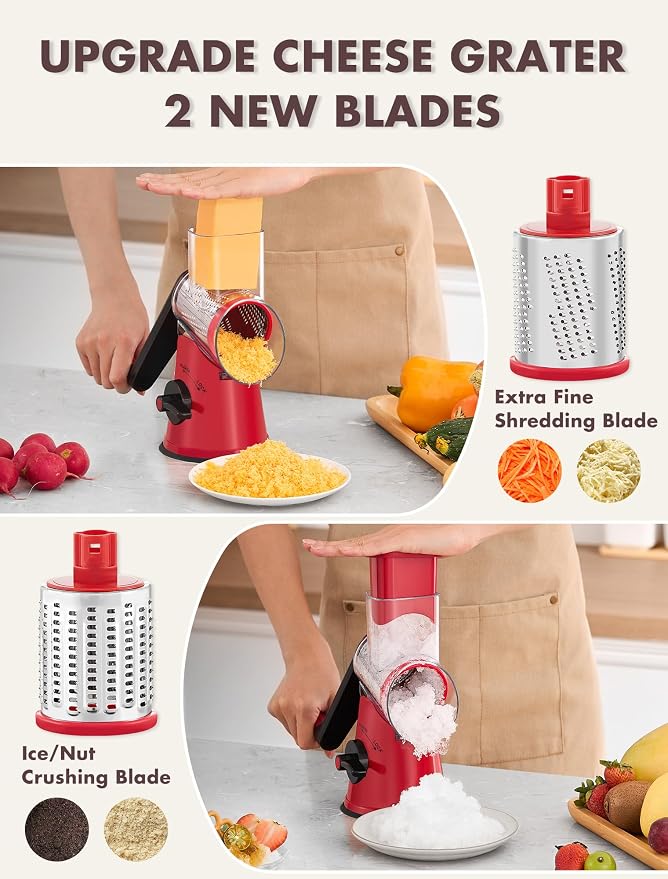 GDL Rotary Cheese Grater, Upgraded 5-in-1 Cheese Grater Hand Crank, Vegetable - Image 2