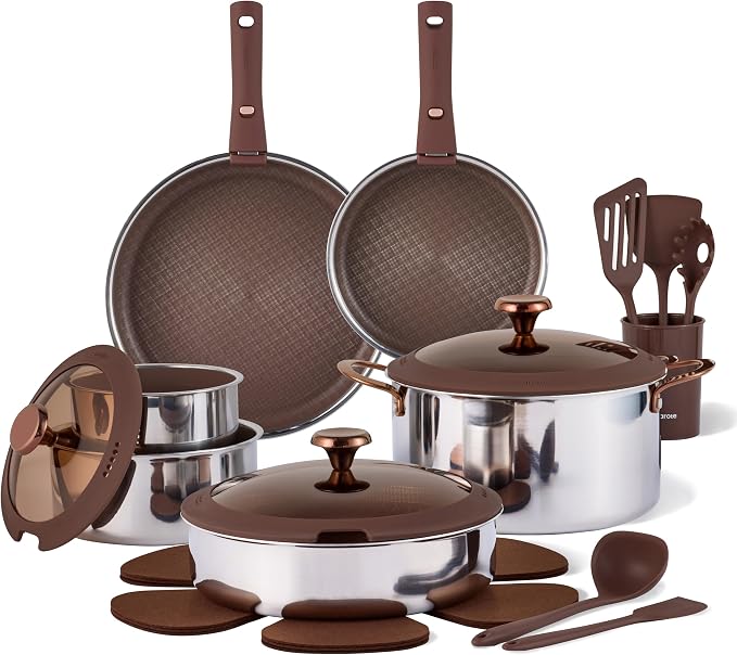 CAROTE 22PCS Stainless Steel Cookware Set, Ceramic Hybrid Nonstick Pots and by CAROTE