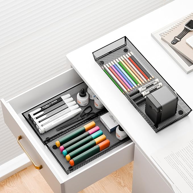 Mesh Tray Silverware Drawer Organizer Utensil Cutlery Tray Office Supplies - Image 4