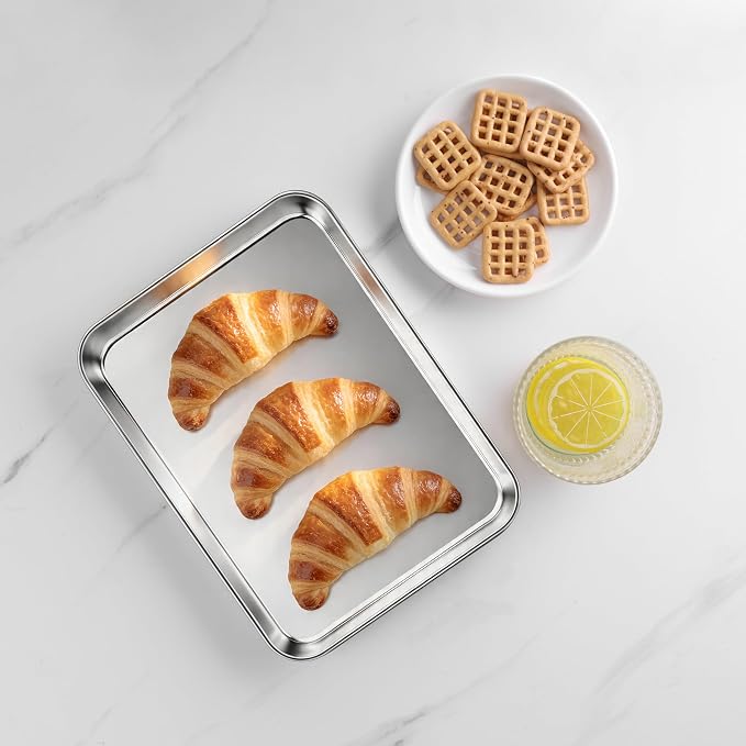 LIANYU Stainless Steel Tray for Baking, 9.2x7” Small Cookie Baking Sheet Pan - Image 6