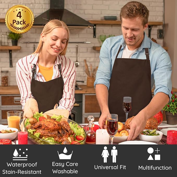 4 Packs Chef Apron, Waterproof Apron, Adjustable Aprons - Image 2