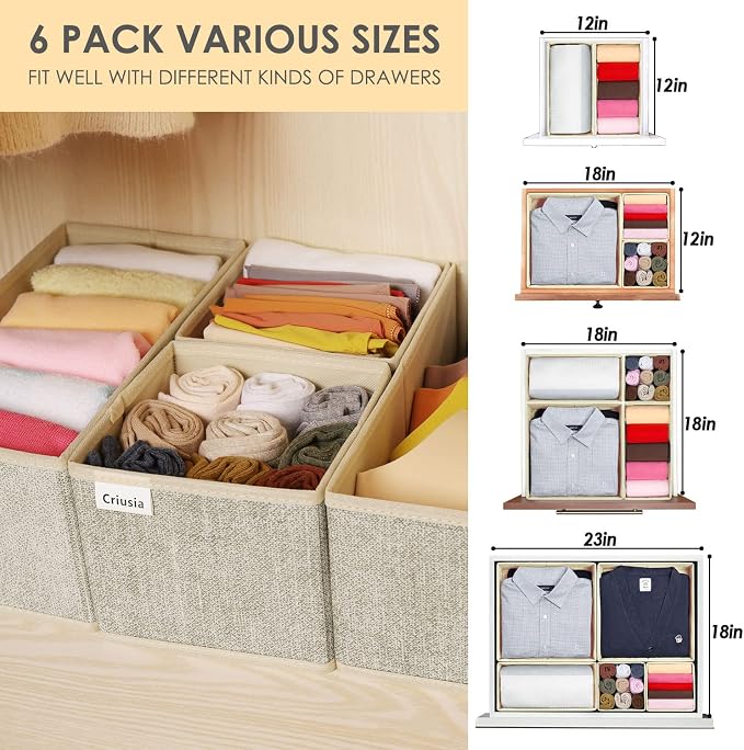 Criusia Underwear Drawer Organizer, 6 Set Foldable Underwear Drawer Organizer - Image 3