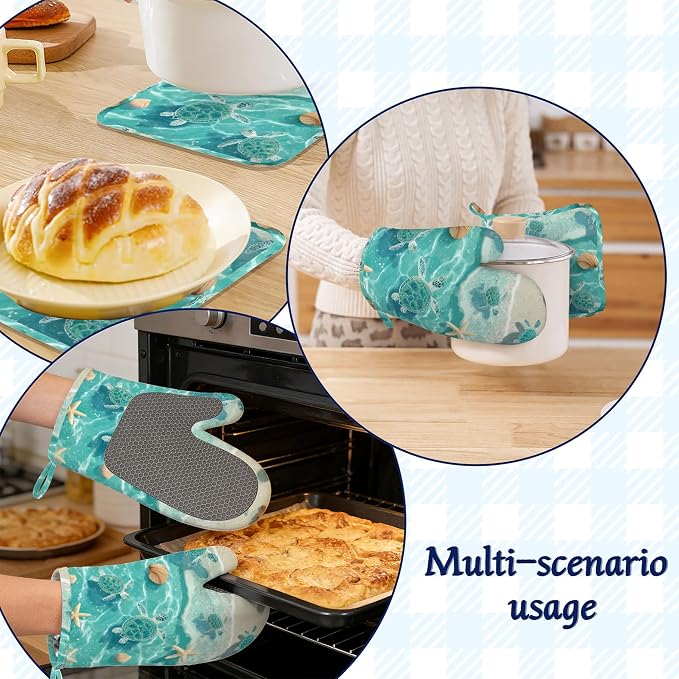 Beach Starfish Sea Turtle Oven Mitts and Pot Holders Sets of 4 Coastal Shell - Image 6