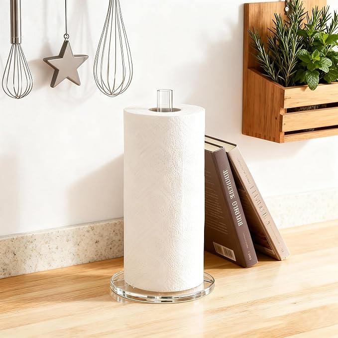 WORHE Paper Towel Holder Countertop Clear Acrylic 5.9" Diameter Thickening - Image 5