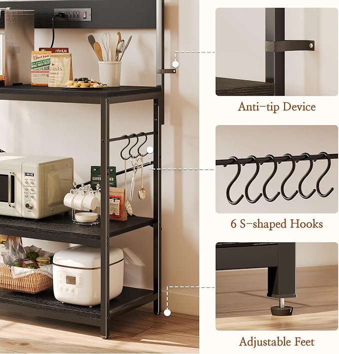 SUPERJARE Bakers Rack with Power Outlets, Microwave Stand, 31.5 X 16.5 Inch - Image 7
