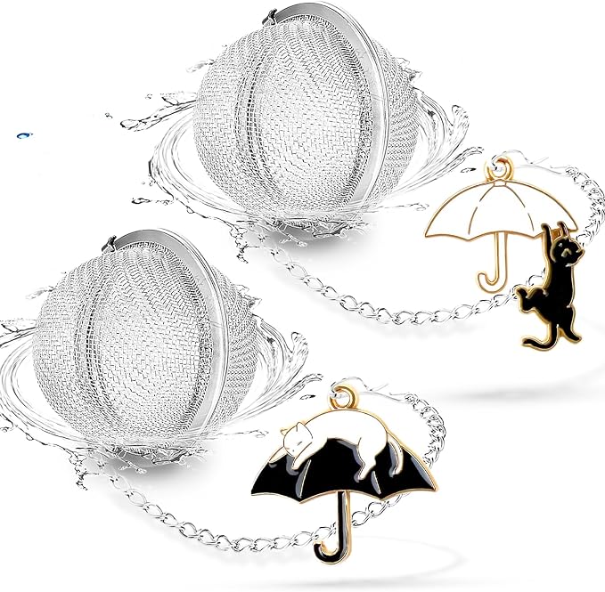 2Pack Tea Infuser with Cute Cat Charm, Premium Stainless Steel Loose Leaf Tea by NSTaygate